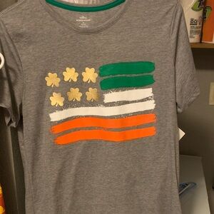Cat & Jack Gray Tee with Shamrock and Stripe Design